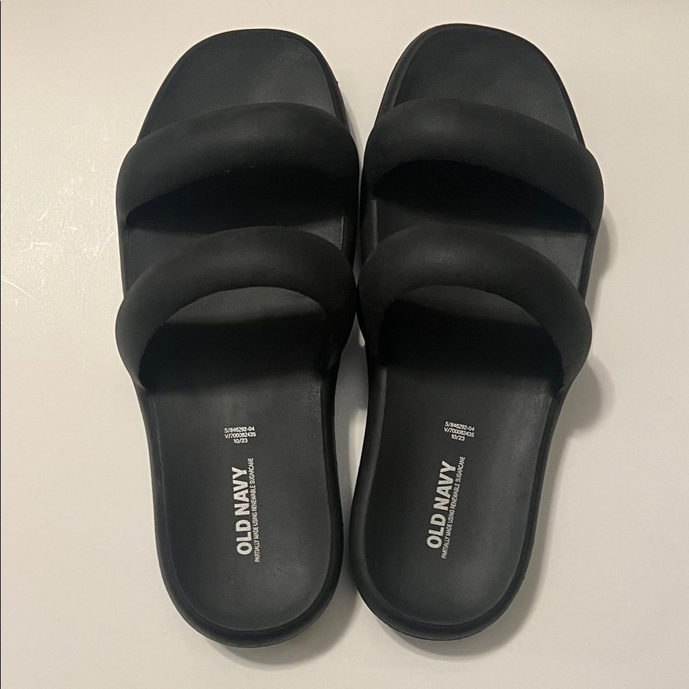 Old Navy Black Puff Slide Double Strap Sandals Size 9 Y2K Minimalist Vacation